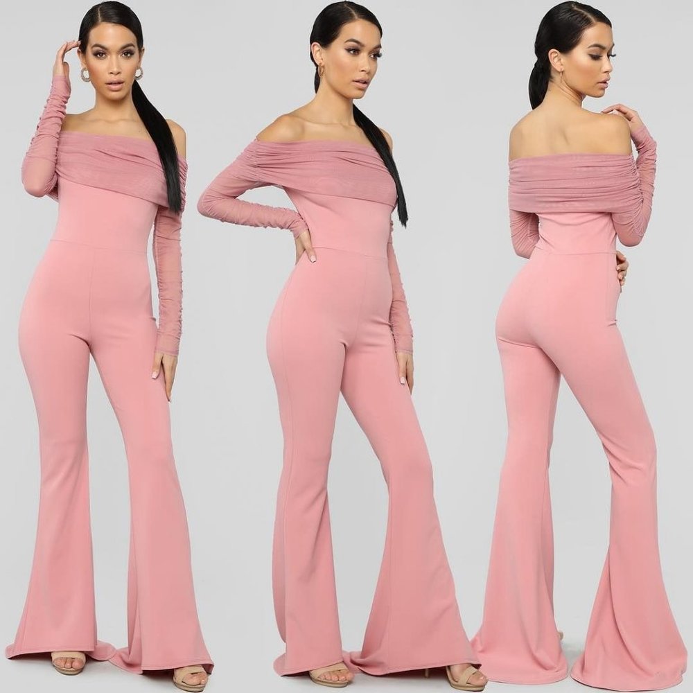 💜 Fashion Nova Kendall Ruched Mesh Mauve Jumpsuit